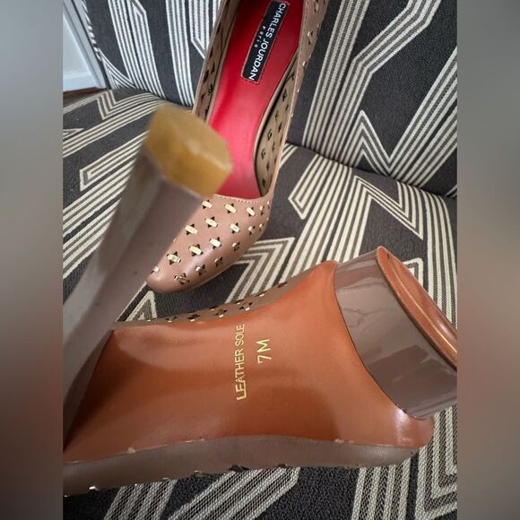 VTG Charles Jourdan Nude Metal Pieces Platform Stilettos Size 7M - Picture 12 of 13